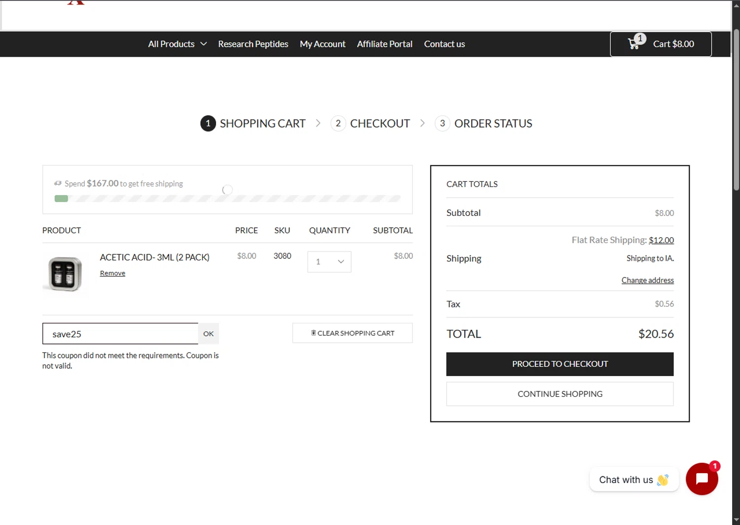 PureRx Peptides promo code screenshot showing code save25 applied at PureRx Peptides checkout page. Uploaded by SimplyCodes community member SalePhoenix2220 on Nov 16, 2025