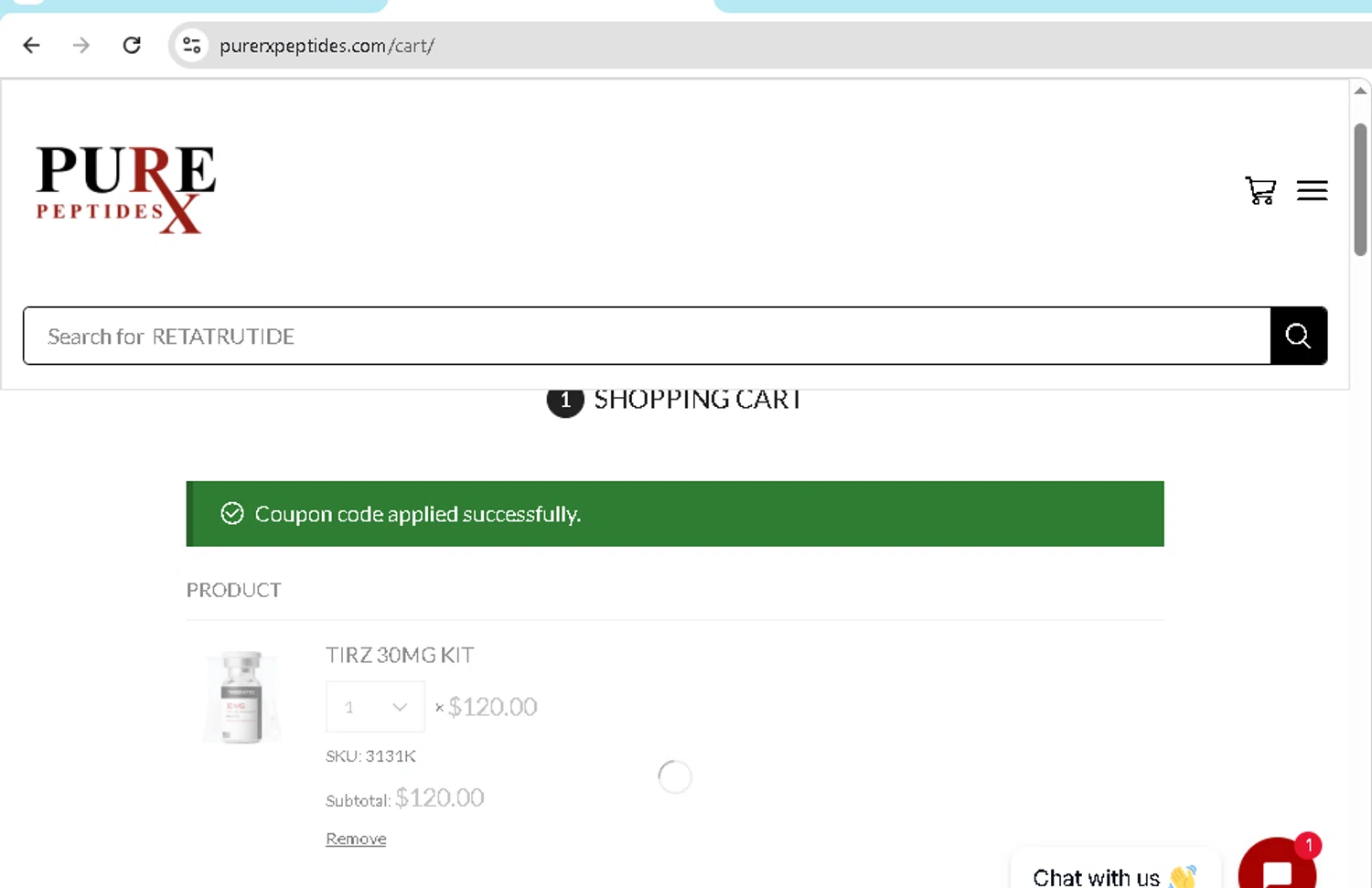 PureRx Peptides checkout page showing PureRx Peptides promo code box | Screenshot taken by SimplyCodes community member on Feb 11, 2026