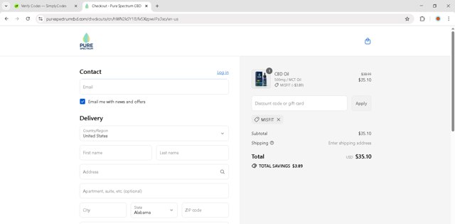 Pure Spectrum checkout page showing Pure Spectrum promo code box | Screenshot taken by SimplyCodes community member on Sep 8, 2025