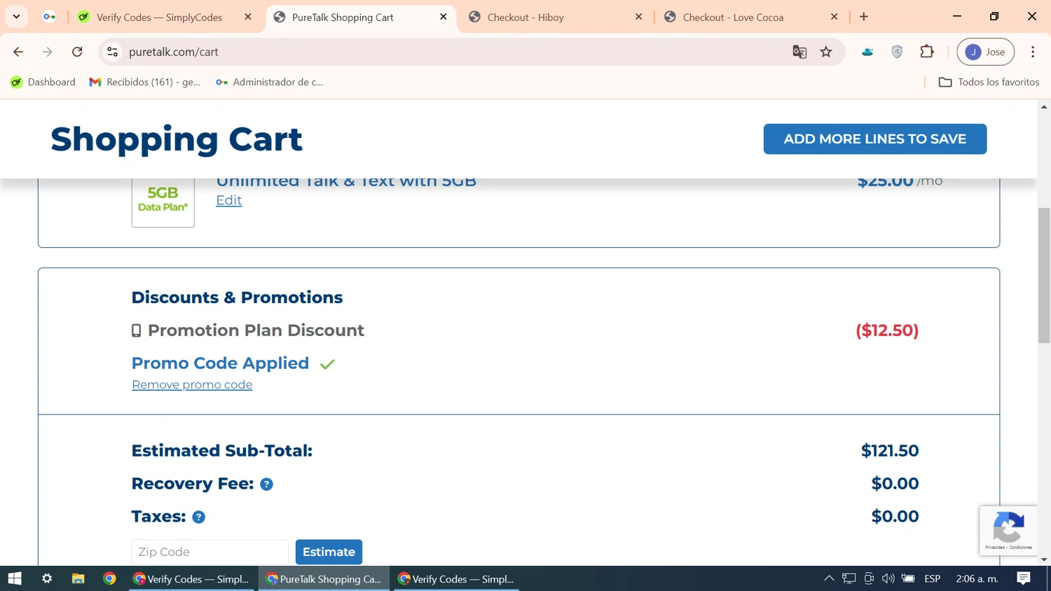 where to use PureTalk promo code box