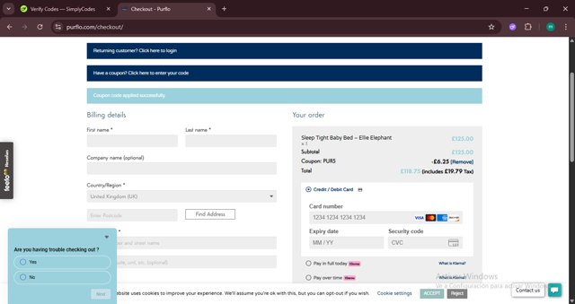 PurFlo checkout page showing PurFlo discount code box | Screenshot taken by SimplyCodes community member on Jun 28, 2025
