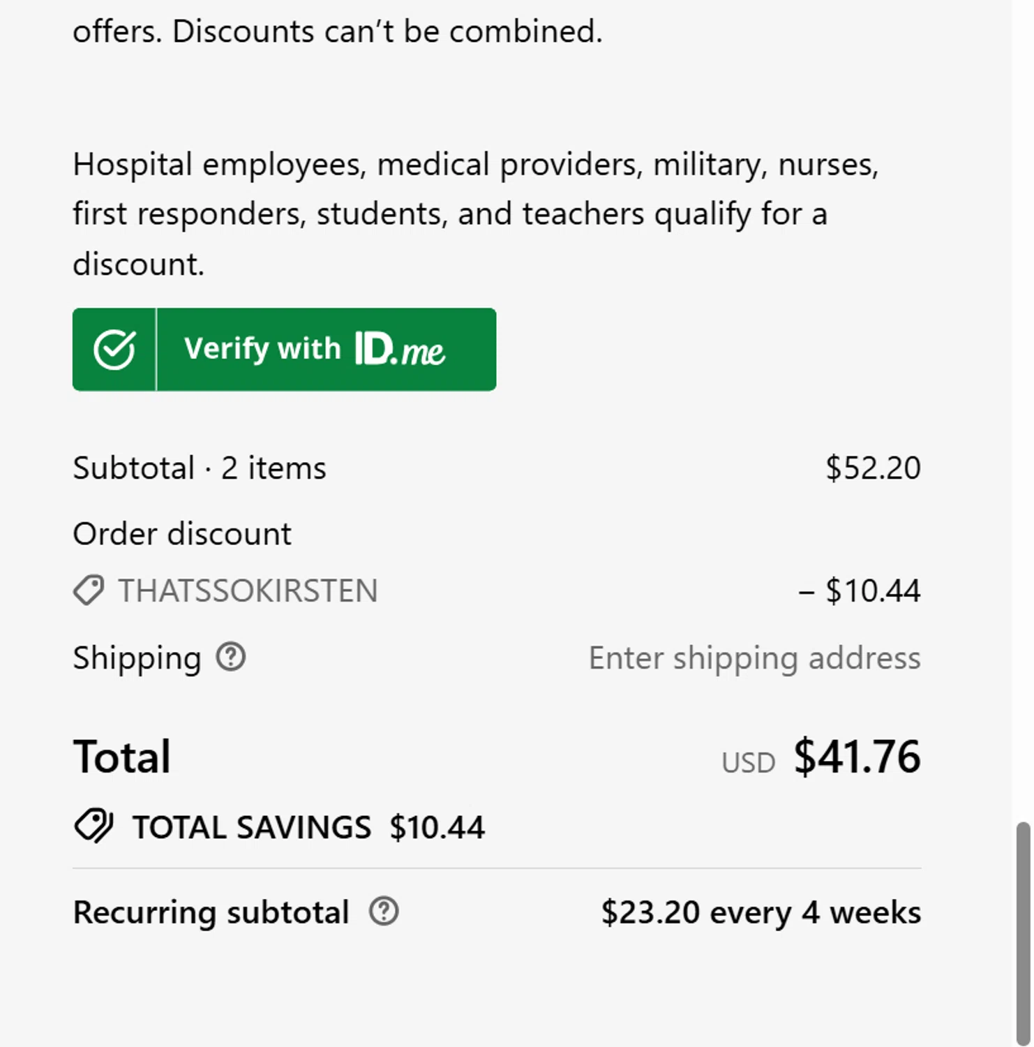 Purity Coffee promo code screenshot showing code THATSSOKIRSTEN applied at Purity Coffee checkout page. Uploaded by SimplyCodes community member pompomeranz09c754 on Jun 3, 2026