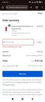 PurO3 coupon verification screenshot