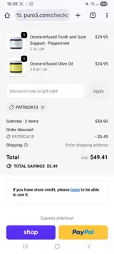 PurO3 coupon verification screenshot