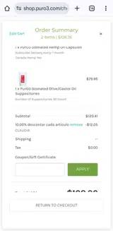PurO3 coupon verification screenshot