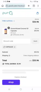 PurO3 coupon verification screenshot