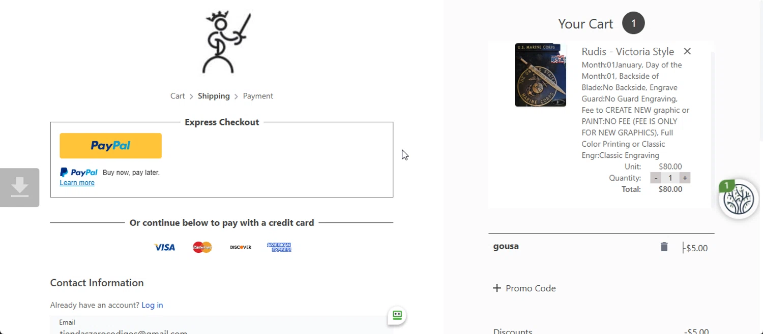 Purpleheart Armoury coupon code screenshot showing code GOUSA applied at Purpleheart Armoury checkout page. Uploaded by SimplyCodes community member 111111 on Nov 2, 2025