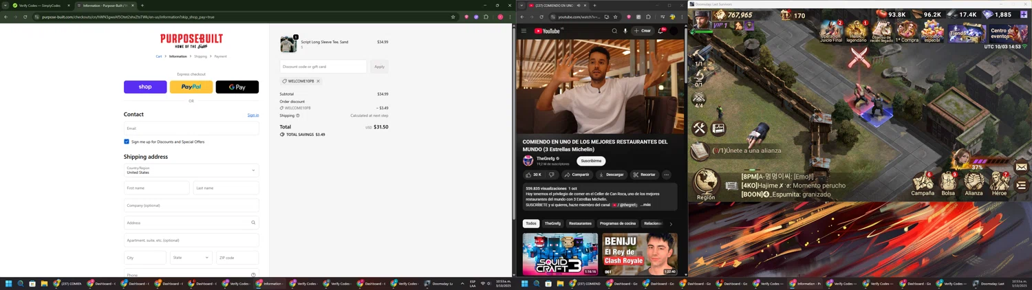 Purpose-Built Trade Co. promo code screenshot showing code WELCOME10PB applied at Purpose-Built Trade Co. checkout page. Uploaded by SimplyCodes community member CouponSage7331 on Oct 3, 2025