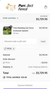 PF20 coupon verification screenshot