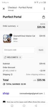 WELCOME10 coupon verification screenshot