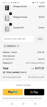 ANDREA10 coupon verification screenshot