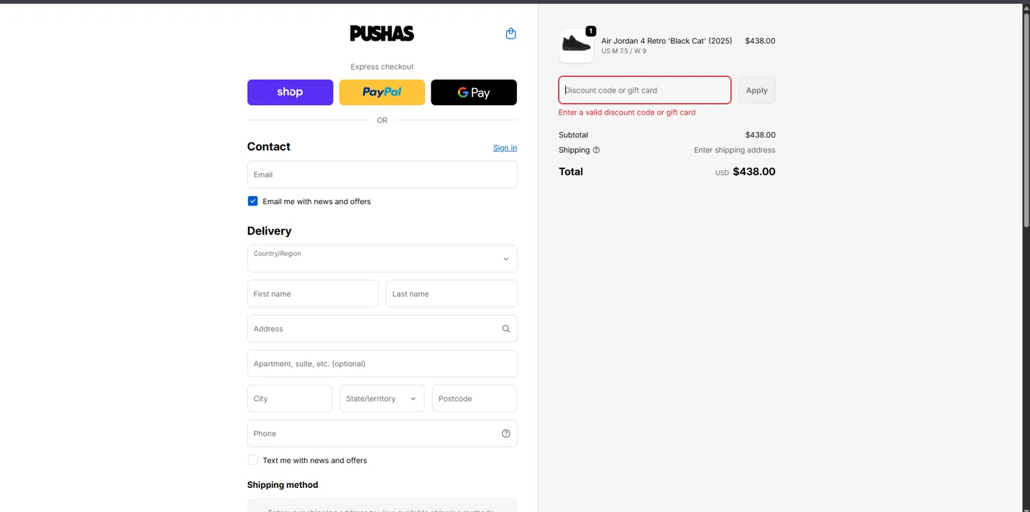 PUSHAS discount code screenshot showing code UGG10 applied at PUSHAS checkout page. Uploaded by SimplyCodes community member Carlosramirez09 on Jan 1, 2026