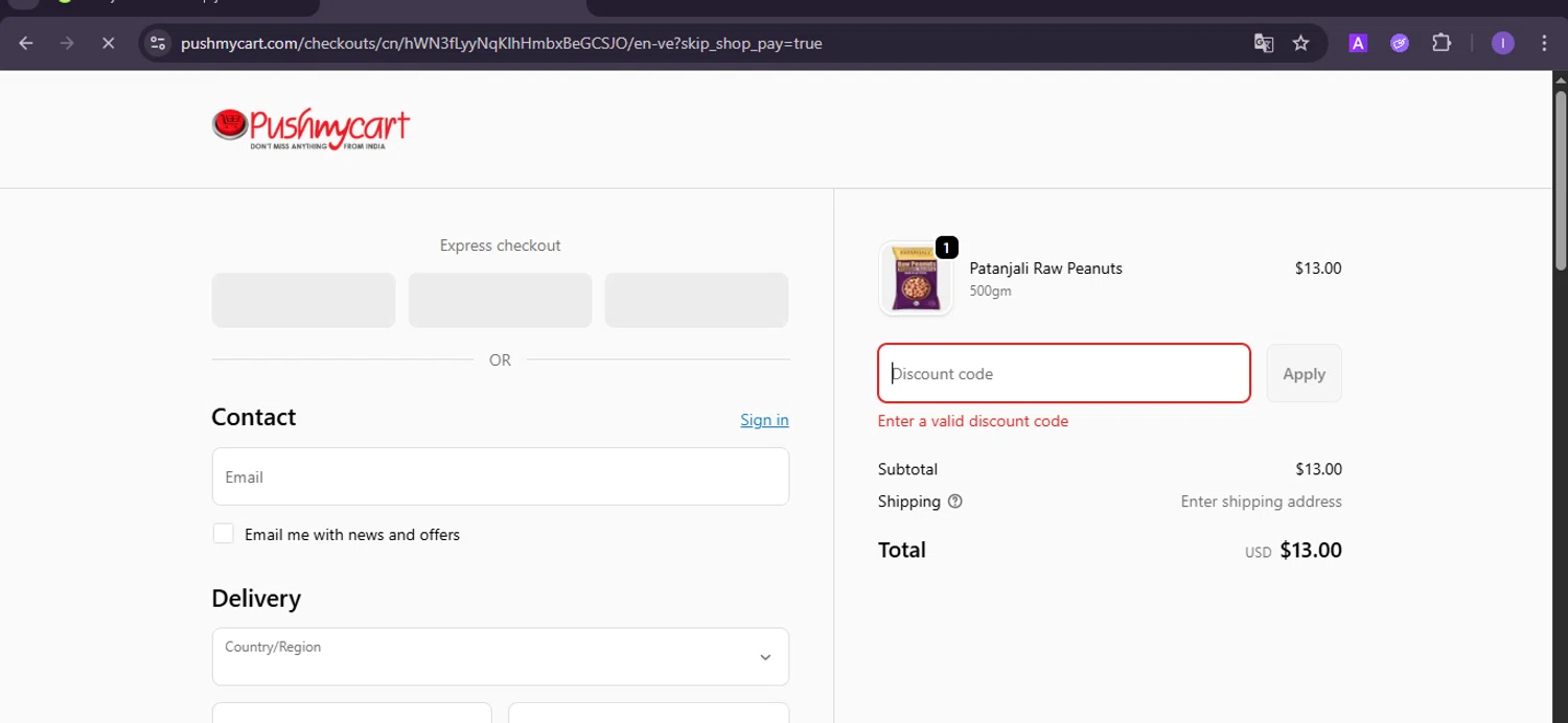 Pushmycart discount code screenshot showing code SHIVA10 applied at Pushmycart checkout page. Uploaded by SimplyCodes community member joineds on Oct 2, 2025
