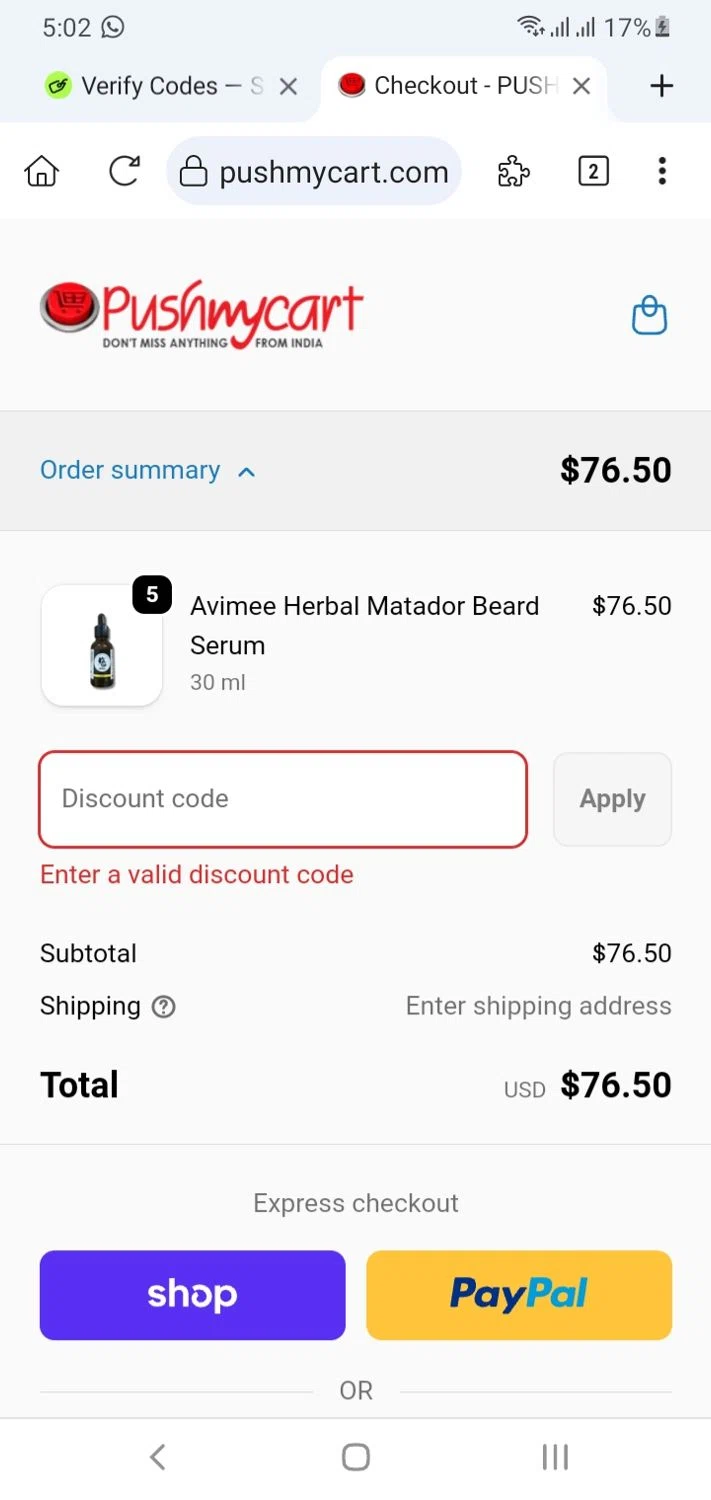 Pushmycart discount code screenshot showing code HCART10 applied at Pushmycart checkout page. Uploaded by SimplyCodes community member menotychire on Dec 4, 2025