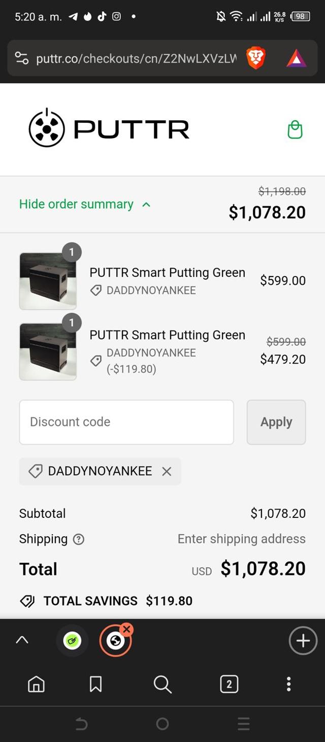 PUTTR checkout page showing PUTTR discount code box | Screenshot taken by SimplyCodes community member on Jul 15, 2024
