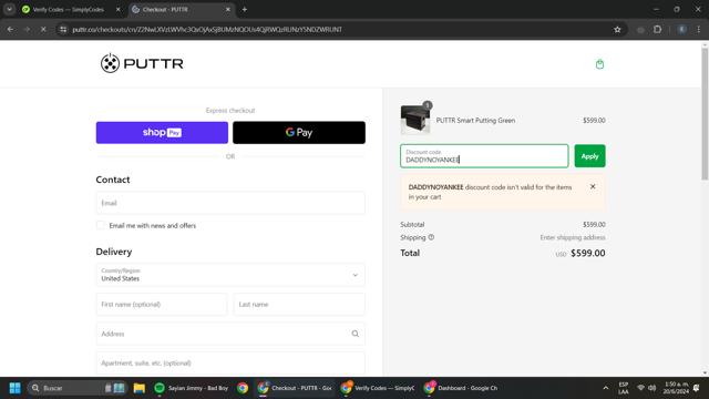 PUTTR checkout page showing PUTTR discount code box | Screenshot taken by SimplyCodes community member on Jun 20, 2024
