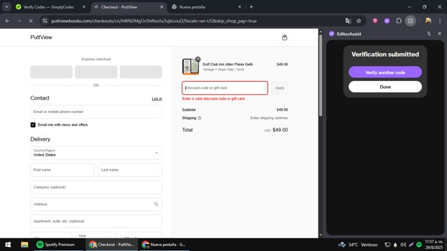 PuttView Books checkout page showing PuttView Books discount code box | Screenshot taken by SimplyCodes community member on Aug 29, 2025