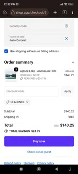REALONES coupon verification screenshot