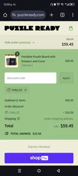 CHILL15 coupon verification screenshot