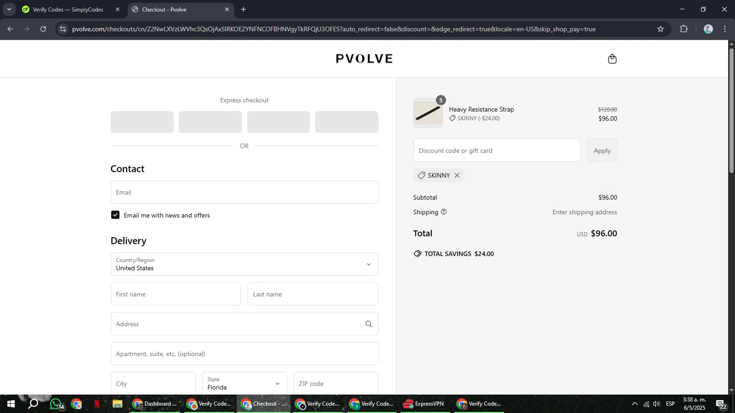 P.volve discount code screenshot showing code SKINNY applied at P.volve checkout page. Uploaded by SimplyCodes community member ShrewdSeeker6165 on May 6, 2025