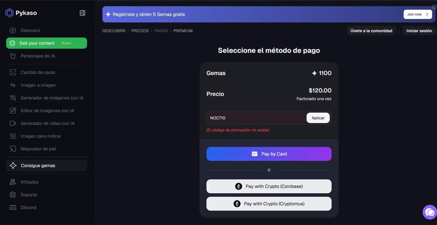 Pykaso AI promo code screenshot showing code NOCT10 applied at Pykaso AI checkout page. Uploaded by SimplyCodes community member ArthurMorgan on Nov 27, 2025