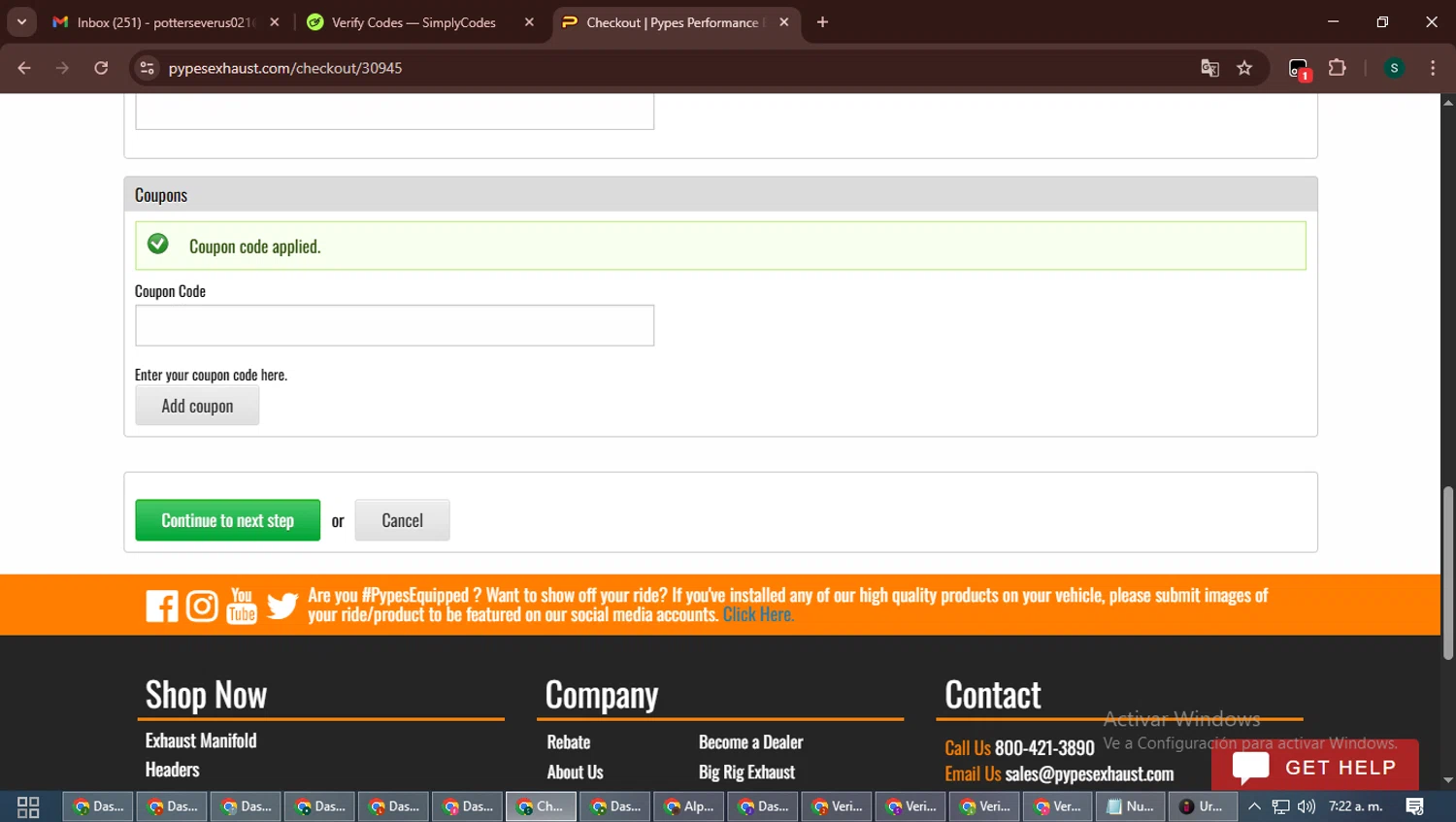 Pypes Performance Exhaust promo code screenshot showing code TRIFIVE applied at Pypes Performance Exhaust checkout page. Uploaded by SimplyCodes community member ShrewdAce7935 on Dec 3, 2025