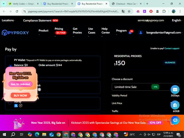 PYPROXY checkout page showing PYPROXY discount code box | Screenshot taken by SimplyCodes community member on Feb 21, 2025