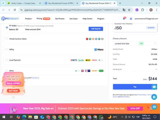 PYPROXY checkout page showing PYPROXY discount code box | Screenshot taken by SimplyCodes community member on Feb 21, 2025