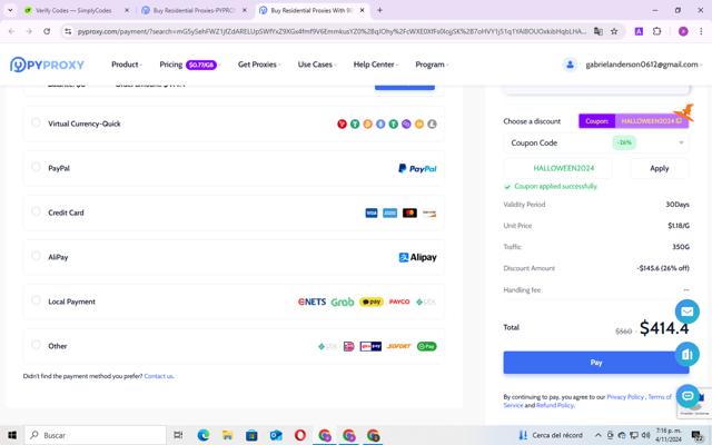 PYPROXY checkout page showing PYPROXY discount code box | Screenshot taken by SimplyCodes community member on Nov 4, 2024