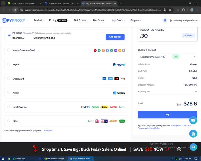 PYPROXY checkout page showing PYPROXY discount code box | Screenshot taken by SimplyCodes community member on Nov 27, 2024