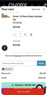 Pyrex coupon verification screenshot