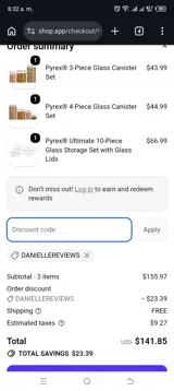 Pyrex coupon verification screenshot