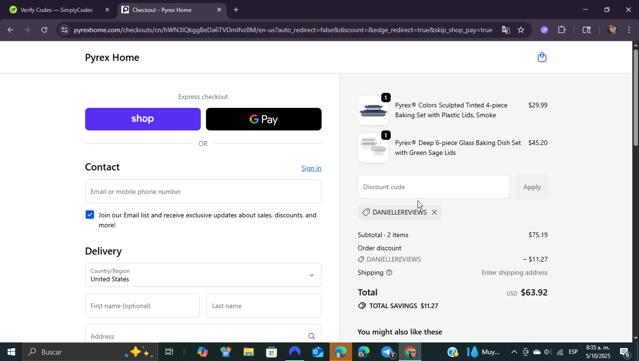 Pyrex checkout page showing Pyrex promo code box | Screenshot taken by SimplyCodes community member on Oct 5, 2025
