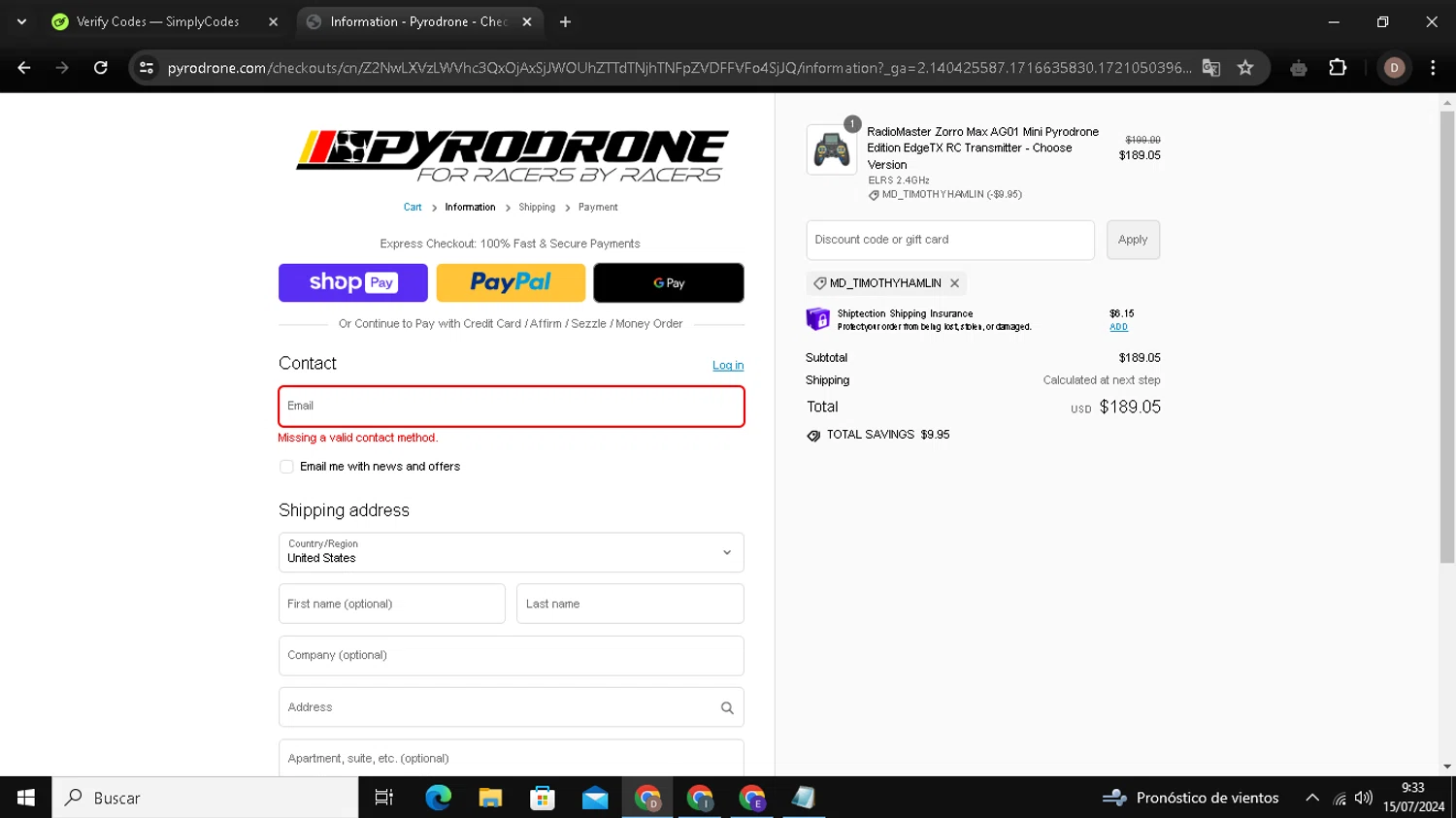 where to use Pyro Drone promo code box
