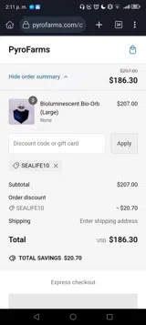 PyroFarms coupon verification screenshot