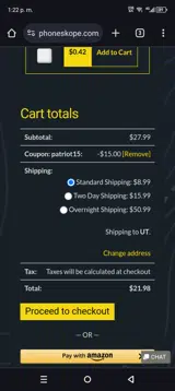 Patriot15 coupon verification screenshot