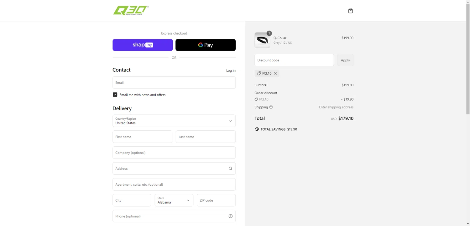 Q30 checkout page showing Q30 discount code box | Screenshot taken by SimplyCodes community member on Jun 28, 2025