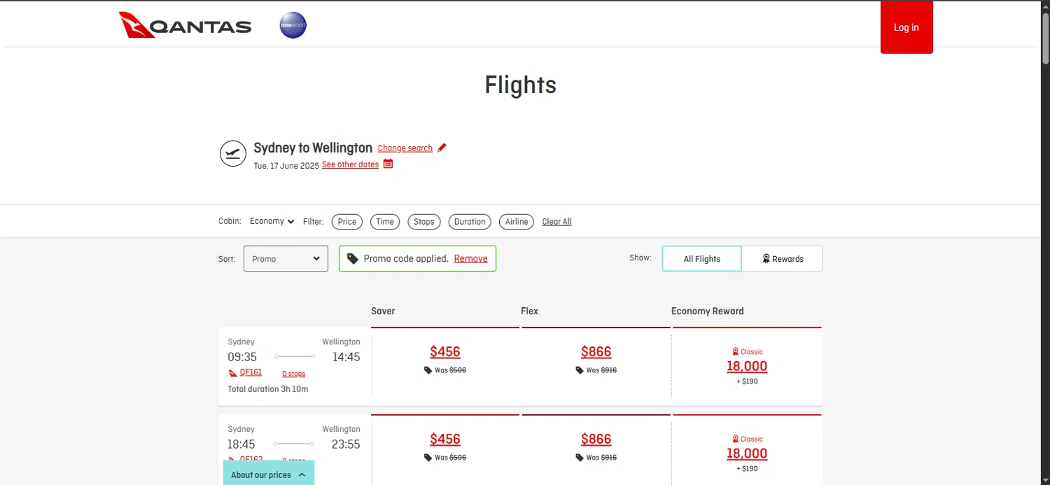 Qantas Airways promo code screenshot showing code TAKINA applied at Qantas Airways checkout page. Uploaded by SimplyCodes community member rapiddeals on Jun 7, 2025