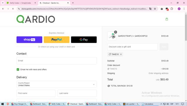 Qardio checkout page showing Qardio discount code box | Screenshot taken by SimplyCodes community member on Jan 26, 2025