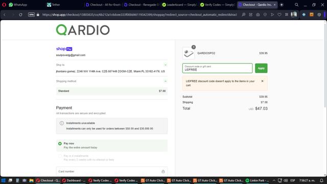 Qardio checkout page showing Qardio discount code box | Screenshot taken by SimplyCodes community member on May 26, 2024