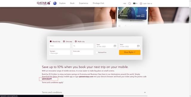 Qatar Airways checkout page showing Qatar Airways promo code box | Screenshot taken by SimplyCodes community member on Dec 20, 2022