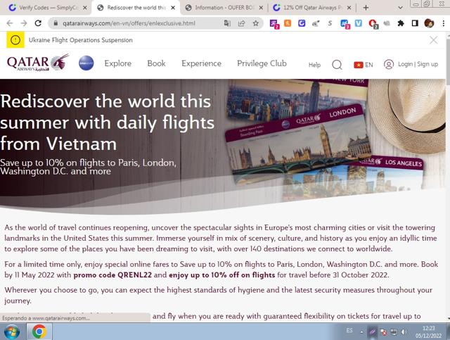 Qatar Airways checkout page showing Qatar Airways promo code box | Screenshot taken by SimplyCodes community member on Dec 5, 2022