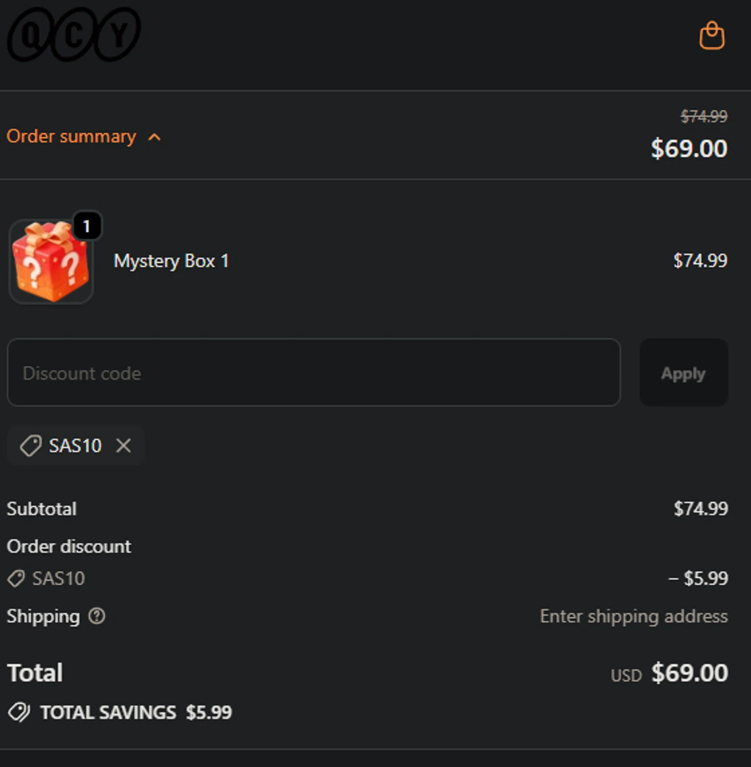 QCY checkout page showing QCY discount code box | Screenshot taken by SimplyCodes community member on Jan 2, 2026