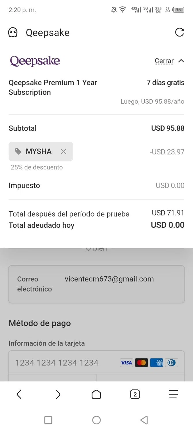Qeepsake promo code screenshot showing code Mysha applied at Qeepsake checkout page. Uploaded by SimplyCodes community member KarinaHZ on Oct 28, 2025