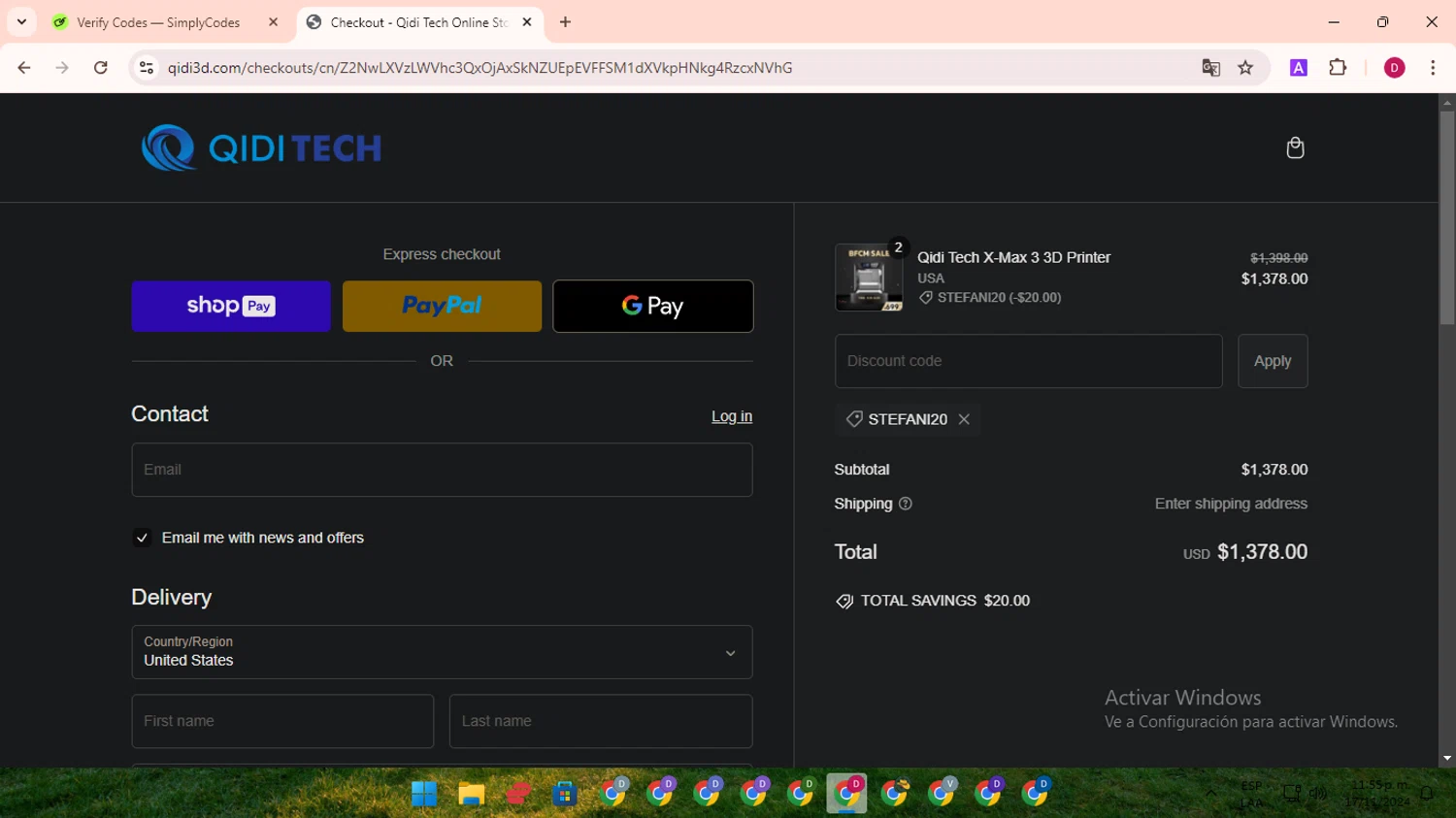 where to use Qidi Technology promo code box