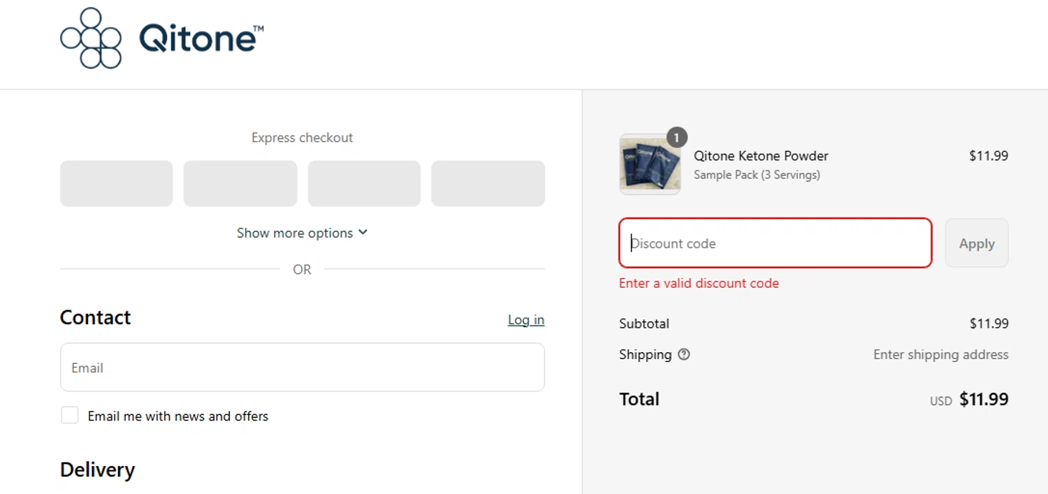 Qitone promo code screenshot showing code FREESAMPLE applied at Qitone checkout page. Uploaded by SimplyCodes community member CouponLion324 on Sep 4, 2025