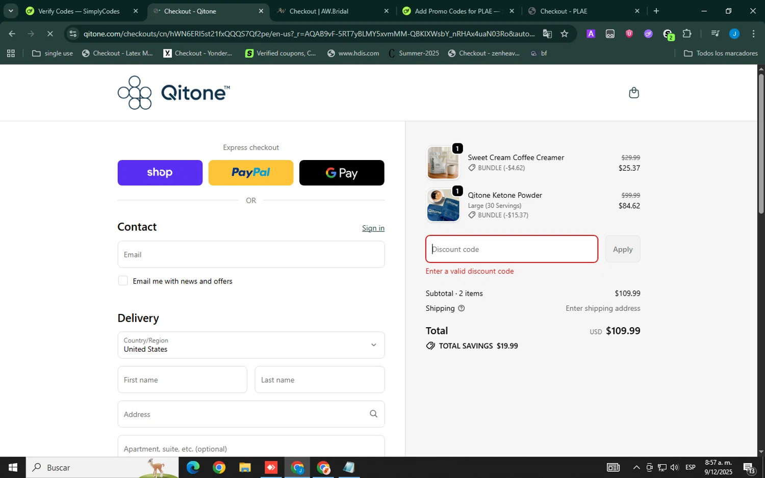 Qitone promo code screenshot showing code SAGE applied at Qitone checkout page. Uploaded by SimplyCodes community member Xemocodes on Dec 9, 2025