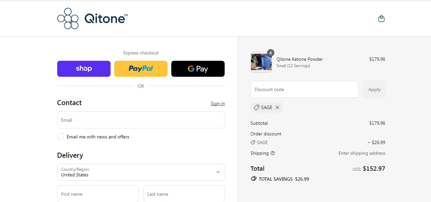 Qitone promo code screenshot showing code SAGE applied at Qitone checkout page. Uploaded by SimplyCodes community member yilmamalave on Sep 14, 2025