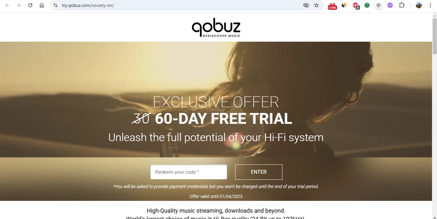 Qobuz promo code screenshot showing code 121BBF31 applied at Qobuz checkout page. Uploaded by SimplyCodes community member gonzalodamole on Jan 3, 2025