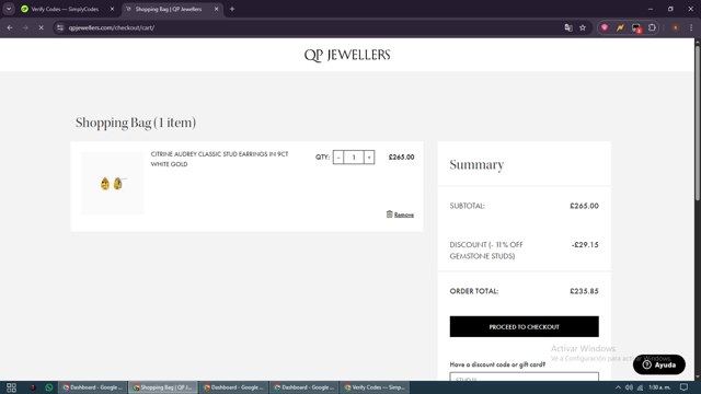 QP Jewellers checkout page showing QP Jewellers discount code box | Screenshot taken by SimplyCodes community member on Sep 4, 2025